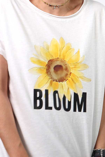 Camiseta blanca manga corta Bloom Girasol