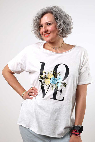 Camiseta blanca manga corta Love Floral