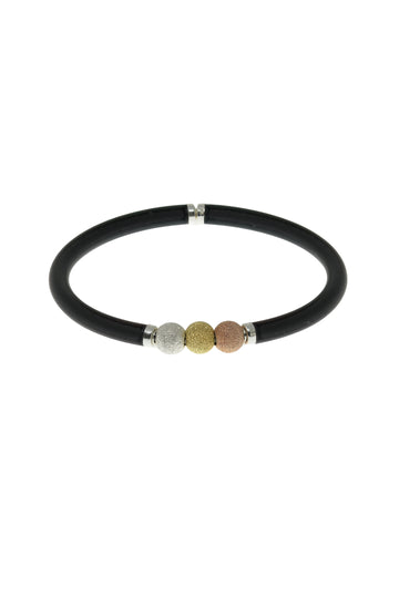 Pulsera Plata diamantada tricolor y caucho