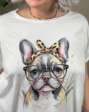 Camiseta Frenchie Chic – Bulldog con gafas