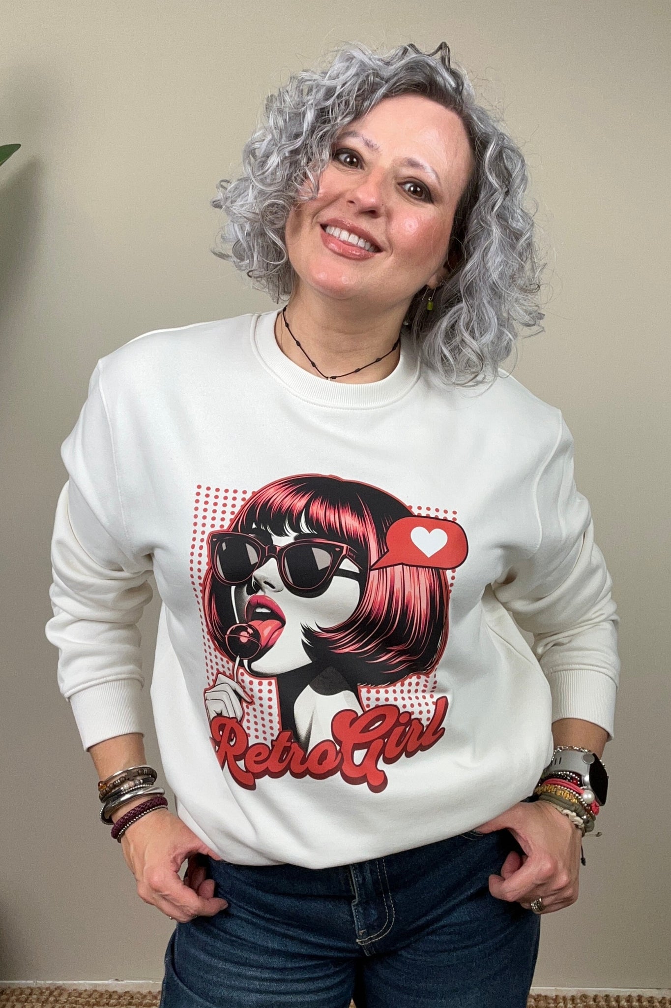 Sudadera Blanca Retro Girl