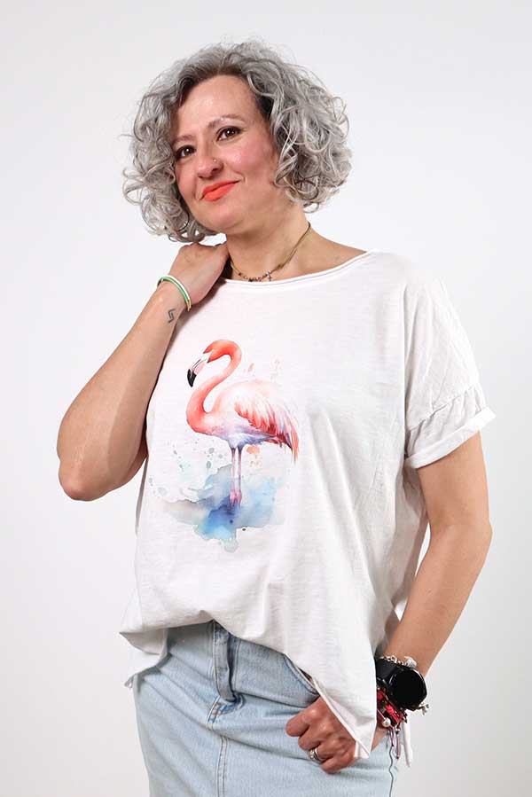 Camiseta blanca manga corta Flamingo