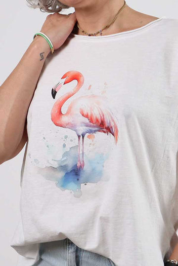 Camiseta blanca manga corta Flamingo
