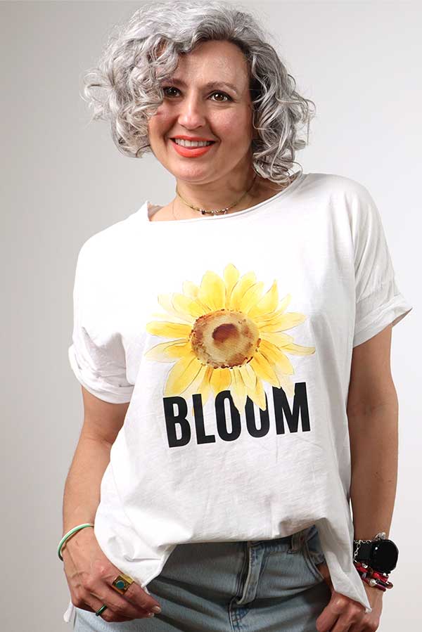 Camiseta blanca manga corta Bloom Girasol