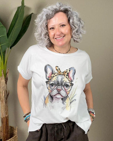 Camiseta Frenchie Chic – Bulldog con gafas